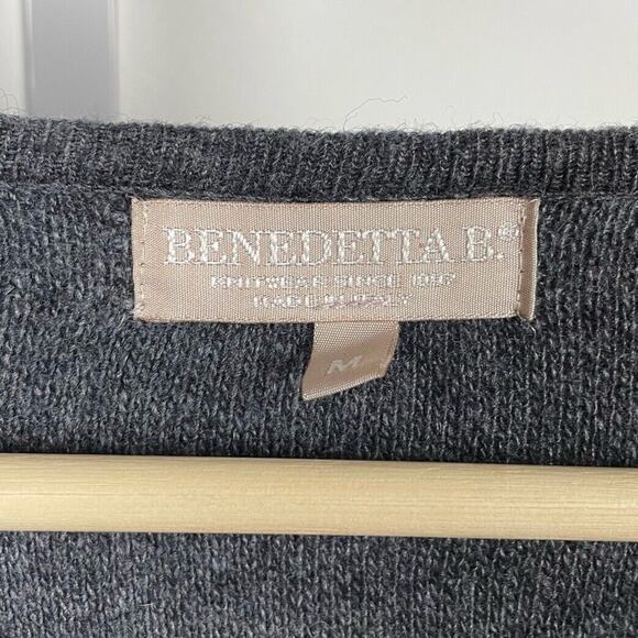 BENEDETTA B Size Medium Italy  Cardigan Sweater Herringbone Wool Cashmere Gray - Picture 3 of 9